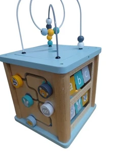 John Lewis Wooden 1st Activity Cube Pale Blue & Yellow Animals Toddler Nursery  - Picture 1 of 8