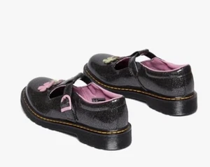 Dr. Martens Polley Mary Janes Black Sparkle Pink Flowers Women's Size 4 NWT - Picture 1 of 8