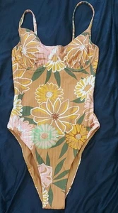 Roxy Toasted Nut Bloom Boogie One Piece High Leg Swimsuit Size S Bnwt - Picture 1 of 11