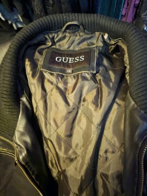 Guess Mens Faux Leather Brown Bomber Jacket,  Zip With Pockets, Size XXL 2XL - Image 1 of 4