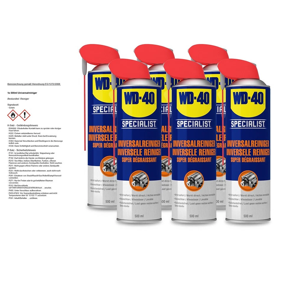 WD-40 SPECIALIST 6x 500ml UNIVERSALREINIGER SPRAYDOSE LÖSUNGSMITTELREINIGER