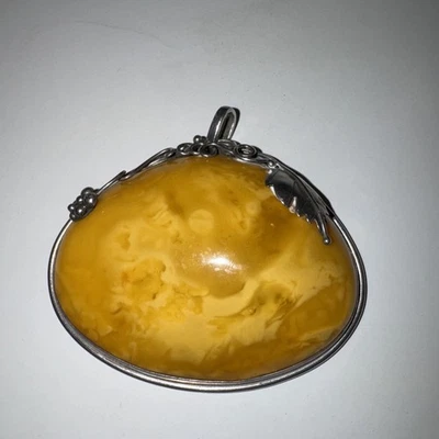 70er Jahre XL Bernstein Butterscotch Anhänger 925 Silber sehr schön eingefasst. - Bild 1 von 4