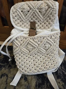 Roxy Blowing Landscape Macrame Backpack Cream Tan White - Picture 1 of 10