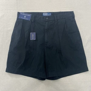 NUEVO CON ETIQUETAS Polo Ralph Lauren Andrew Pantalones Cortos Para Hombres 34 Negro Plisado Clásico Chino NUEVO - Imagen 1 de 9