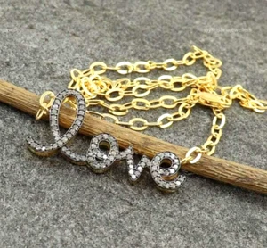 Slice Diamond "Love" Charms Necklace, 925 Sterling Silver Handmade Birthday Gift - Picture 1 of 8