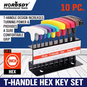 10Pc T-Handle Allen Key Set SAE / Imperial Hex Wrench 3/32"-3/8" With Rack Stand - Picture 1 of 7
