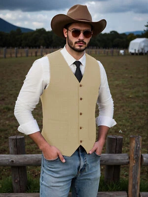 Chaleco Para Hombres Espiga Vintage Chaleco Vaquero Occidental Retro Informal Uso Formal Chaleco Foto 1 de 4