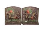 Rare Polychrome Antique Hubley Cast Iron Pirate Booty Treasure Chest Book Ends 
