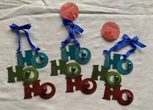 Set Of 3 Metal “HO HO HO” Christmas Glitter Wall Hanging Ornament Decor - NEW! - Picture 1 of 5