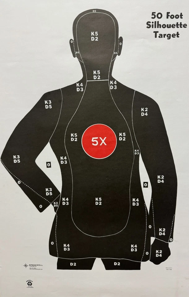 B-21XRG 50 pies silueta objetivo 5X anillo centro rojo [22,5" x 35"] (12 objetivos) Foto 1 de 1