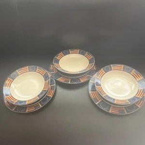 Set of 9 Coventry Liberty Plates Bowls Stoneware Patriotic Flag Stars Stripes - Picture 1 of 15