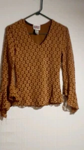 Ladies Bill Blass Brown Long Sleeve Top With A Lacie Cover Size Petite Small - Picture 1 of 3
