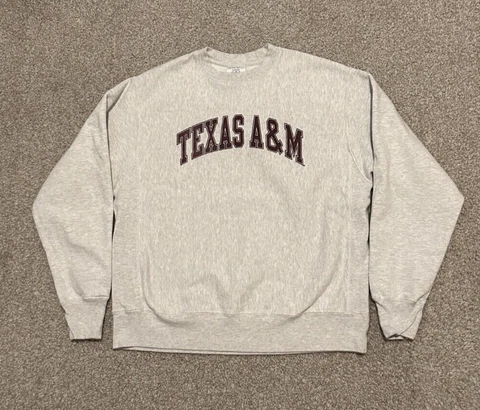 Texas A&M Aggies Sweatshirt Mens Large Gray Champion Reverse Weave Pullover Cover