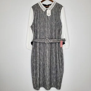 Ivy City Co Womens Bonnie Dress Size 3X Black Tweed Belted Modest Career NWT - Picture 1 of 8