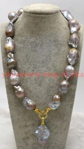 Natural Pretty 15x20mm Purple Baroque Pearl Gemstone Pendant Necklace 16-24in - Picture 1 of 12