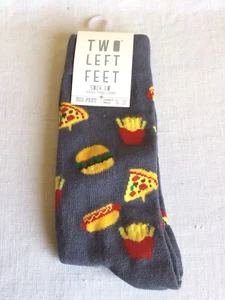 New Unisex Adult Two Left Feet Sock Co Big Feet Junk Food Pizza Gray Socks - Picture 1 of 4