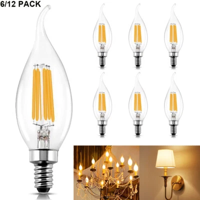 6/12 Pack Dimmable E14 LED Candle Light Bulbs Vintage Chandelier Candelabra Bulb - Image 1 of 4