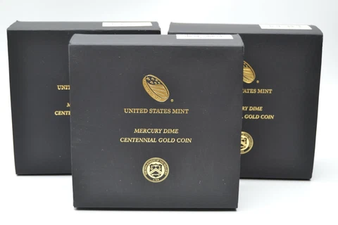 Lot of 3 2016 mercury dime centennial gold coin boxes Empty Cover