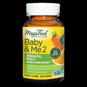 MegaFood Baby and Me 2 Prenatal Multi 60 Tabs Baby's Brain, Folate, Choline - Picture 1 of 2