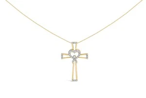14K Yellow Gold Plated .925 Sterling Silver 1/6 Cttw Diamond Heart Necklace - Picture 1 of 6
