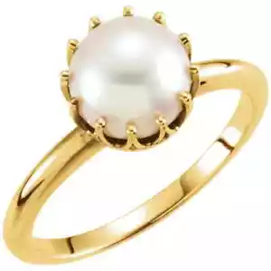 Anillo corona de perlas cultivadas de agua dulce en oro amarillo de 14 K - Imagen 1 de 2