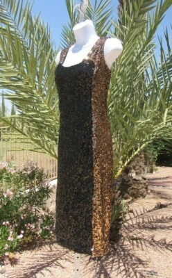 VTG 1980s 90s FRENCH CONNECTION SEQUIN DRESS SIZE 12 BLACK GOLDEN BRONZE  - Image 1 of 4