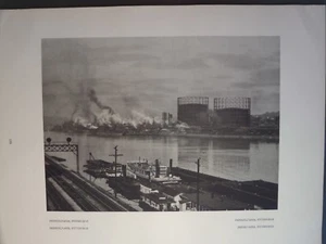 Barcazas de carbón del río Pittsburgh Steal Mills Pennsylvania 1927 Edward Hoppe fotografía - Imagen 1 de 2
