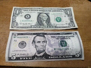US $5 Dollar Stern Schein 2013 2 Paar, 4 of kind MF06620626* & Bonus $1 Stern Schein - Bild 1 von 6