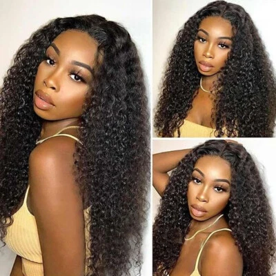 210% Full Long Deep Curly 360 Lace Front Wigs Remy Human Hair Wigs Pre Plucked  - Image 1 of 4