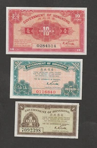 WW2 1940 issue  Hong Kong set of 3 notes 10c, 5c, and 1 cent, all 3 notes Uncirc - Foto 1 di 2