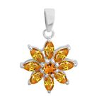 Vintage Flower Natural Yellow Citrine 925 Sterling Silver Pendant Jewelry
