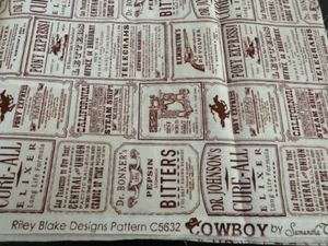 Cowboy Fabric by Samantha Walker for Riley Blake 1.5 Yards x WOF Western Adverts - Picture 1 of 3