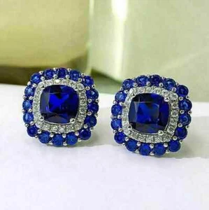 Pendientes de plata esterlina con piedras preciosas de zafiro azul creados en laboratorio para mujer regalo - Imagen 1 de 3