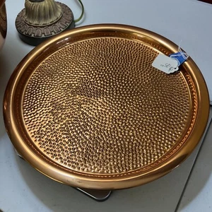 Vintage 12 inch Hammered Beaded Copper Tray Green Patina - Picture 1 of 3