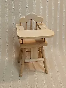 UNFINISHED WOOD HIGH CHAIR FOR MINIATURE DOLLHOUSE - Picture 1 of 8