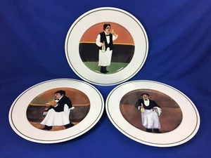 GUY BUFFET Williams Sonoma SOMMELIER Green Trim 11" DINNER PLATES Japan SET OF 3 - Picture 1 of 12