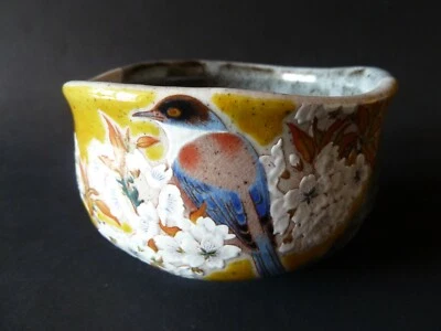 Cuenco Matcha japonés original de Kutani, Kutaniyaki, hecho a mano, flor de cerezo - Imagen 1 de 4