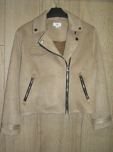 River Island Girls Beige Faux Suede Leather Biker Jacket Coat Age 11-12 152cm - Picture 1 of 4