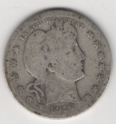 1916 D BARBER QUARTER DOLLAR 90% SILVER DENVER MINT AMERICA .25¢ UNITED STATES - Image 1 of 2