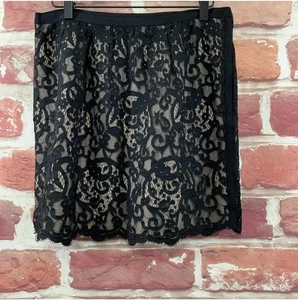 Falda Ann Taylor Loft Mujer Talla 6 Negra Tostada Bordada Floral Encaje Desplazado - Imagen 1 de 7