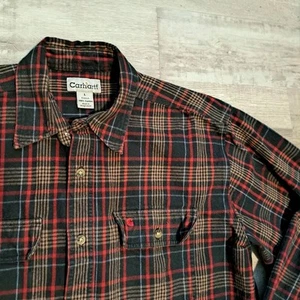 VTG Carhartt Shirt Mens Large Tall Red Plaid Flannel Hike Work Outdoors S216 - Picture 1 of 12