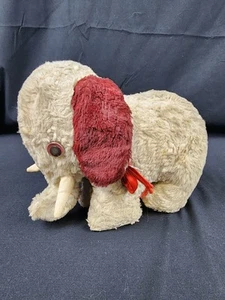 Vintage 1950's ??  plush stuffed TOY ELEPHANT unbranded maroon ears GUND ? - Picture 1 of 7