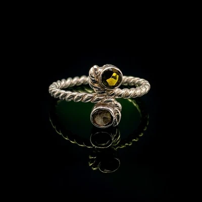 Twisted Poison Ring 925 Sterling Silver Two Stone Tourmaline Swirl Band Size 7 - Image 1 of 4