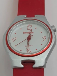 Armitron Watch Women Silver/Red Round Dial Silicone Band- New Battery - Picture 1 of 5