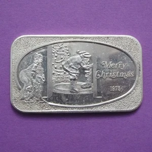 1975 Merry Christmas "Children Peeking at Santa" One Troy Ounce Silver Bar - Picture 1 of 12