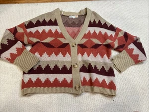C&C California Slouchy Cardigan Sweater Sized Medium Fall Aztec Button - Picture 1 of 10
