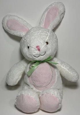Just One Year Carters Bunny Rabbit White w Pink Belly Green Bow Stuffed Plush - Image 1 of 4