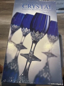 Vintage Costco Cobalt blue Hand Cut Crystal Footed Beverage Glasses Set Of 4 - Picture 1 of 10