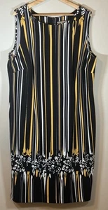 Maya Brooke Shift Dress Women 20W Blk & Wht & Yellow Sleeveless Career Office - Picture 1 of 11