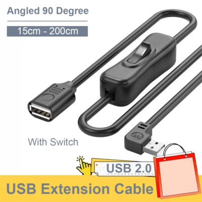 USB 2.0 Extension Cable Lead With Switch Male to Female Socket 15cm - 200cm - Image 1 of 4